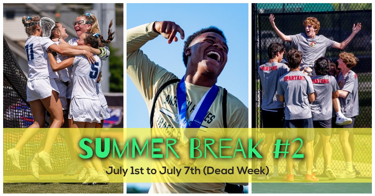 Coming Soon - Summer Break #2 (Dead Week) July 1st thru July 7th.  Take it easy 😎 before 2024-25 season training.  "Schools are prohibited from participating in
voluntary workouts, camps and/or clinics, weight training or competitions during the week."  #summer #recharge