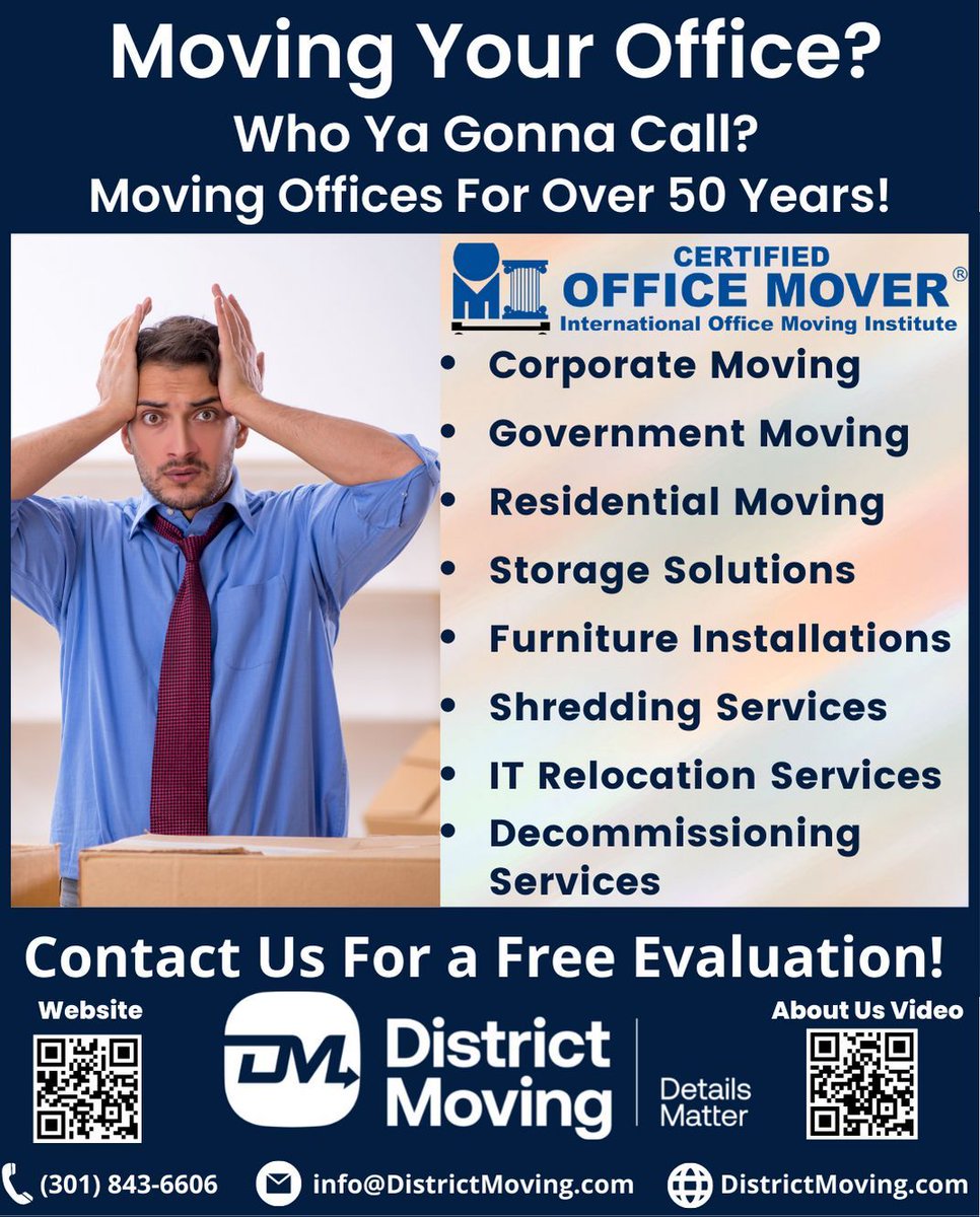 DistrictMoving's tweet photo. Moving Your Office? We Are Moving Offices For Over 50 Years! 
Commercial, Residential, Government Moving &amp; Storage
Contact Us Today For A Free Estimate!
info@DistrictMoving.com 301 843-6606 https://t.co/2V4QON7hgX
#Director #President #COO #OfficeManagers #CEO, #CFO, https://t.co/DAsTdlDdNe