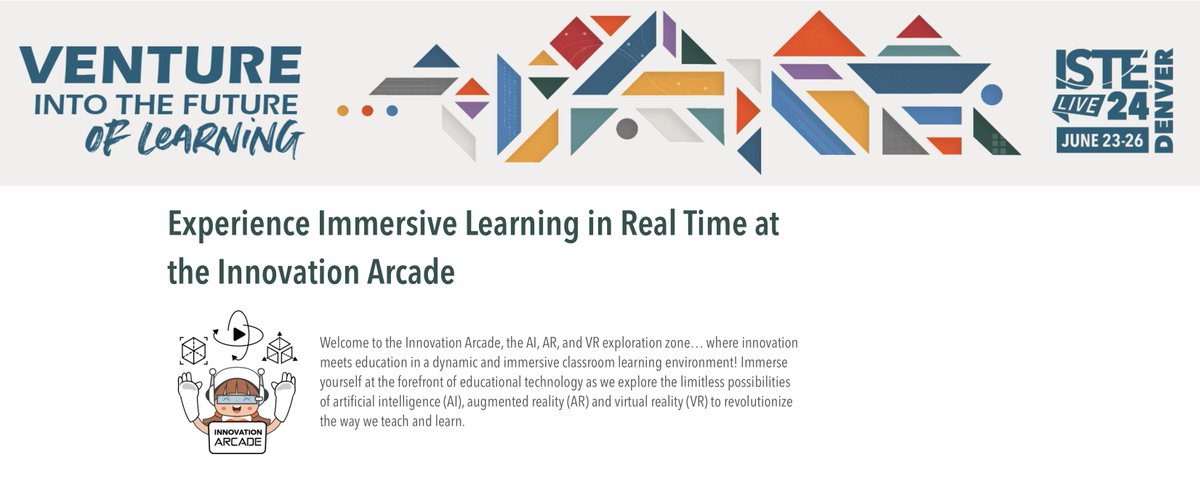 Thank you to all #ISTElive friends and family for attending this years "Innovation Arcade-the AI, AR, and VR exploration zone" <a href="/ISTEofficial/">ISTE</a> <a href="/jamesmccrary/">James McCrary, M.Ed</a> <a href="/yoyosciteach/">Patti Duncan</a> <a href="/ErinC_CCIU/">Erin Cummings</a> <a href="/cgagliolo/">cgagliolo</a> <a href="/heathermlister/">Heather Lister ⚙️</a>  conference.iste.org/2024/program/i…