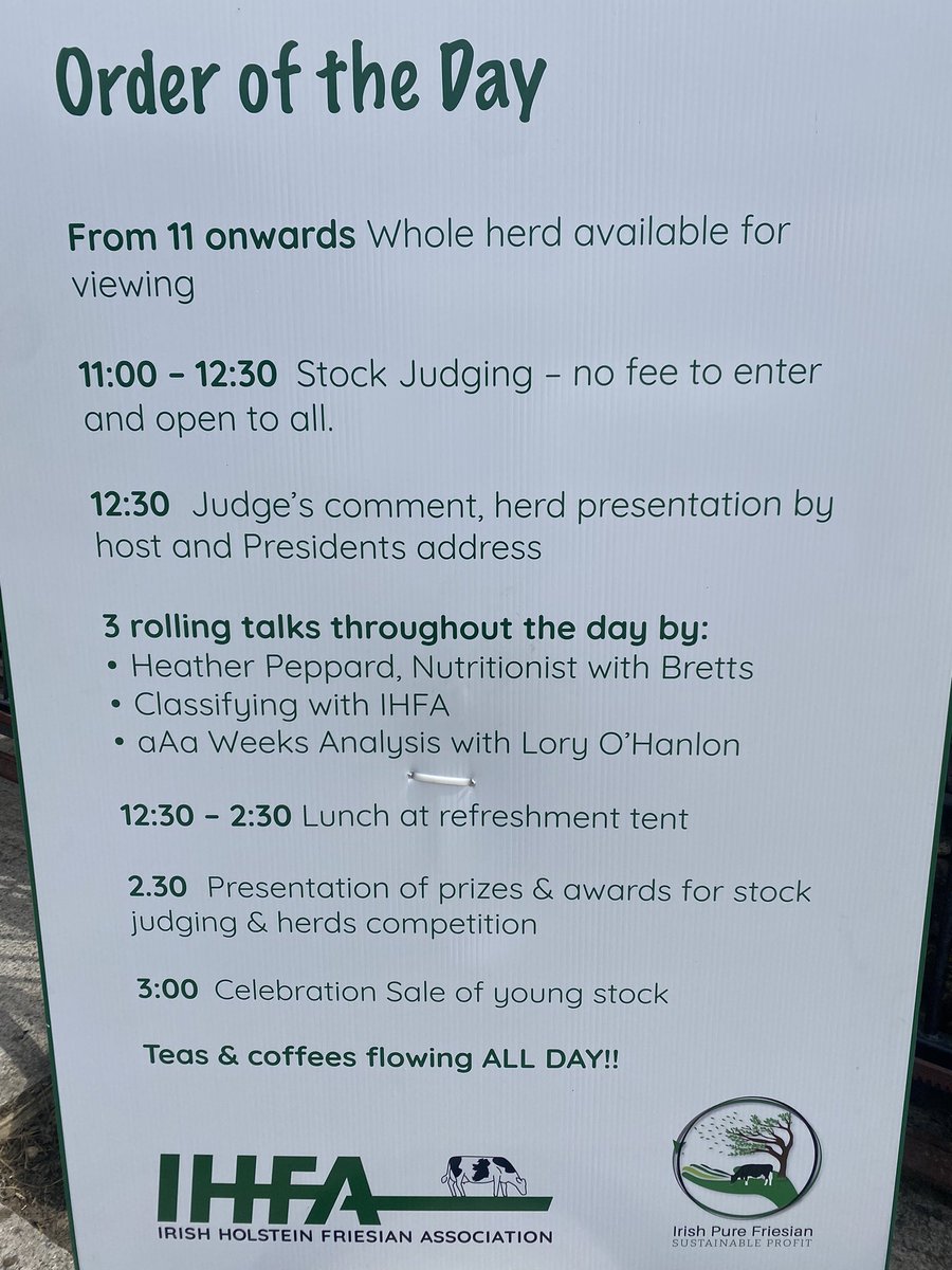 All roads lead to Clearys farm, Hugginstown, Co. Kilkenny tomorrow (Thur) for the <a href="/i_h_f_a/">IHFA</a> Pure Friesian Open Day. Don’t miss the opportunity to see the superb Carrickshock herd from 11 AM onwards with stock judging and trade stands and sale. Call to see us at our Bretts stand.