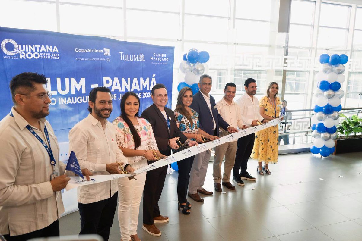 CPTQROO's tweet photo. We're excited to welcome the 160 tourists arriving on our new Panama-Tulum route by @CopaAirlines! Our paradise awaits with open arms, ready to offer magical experiences at every turn. 🌅✈️

#QuintanaRoo #CaribeMexicano #TheSignatureParadise https://t.co/z035M3dKIK