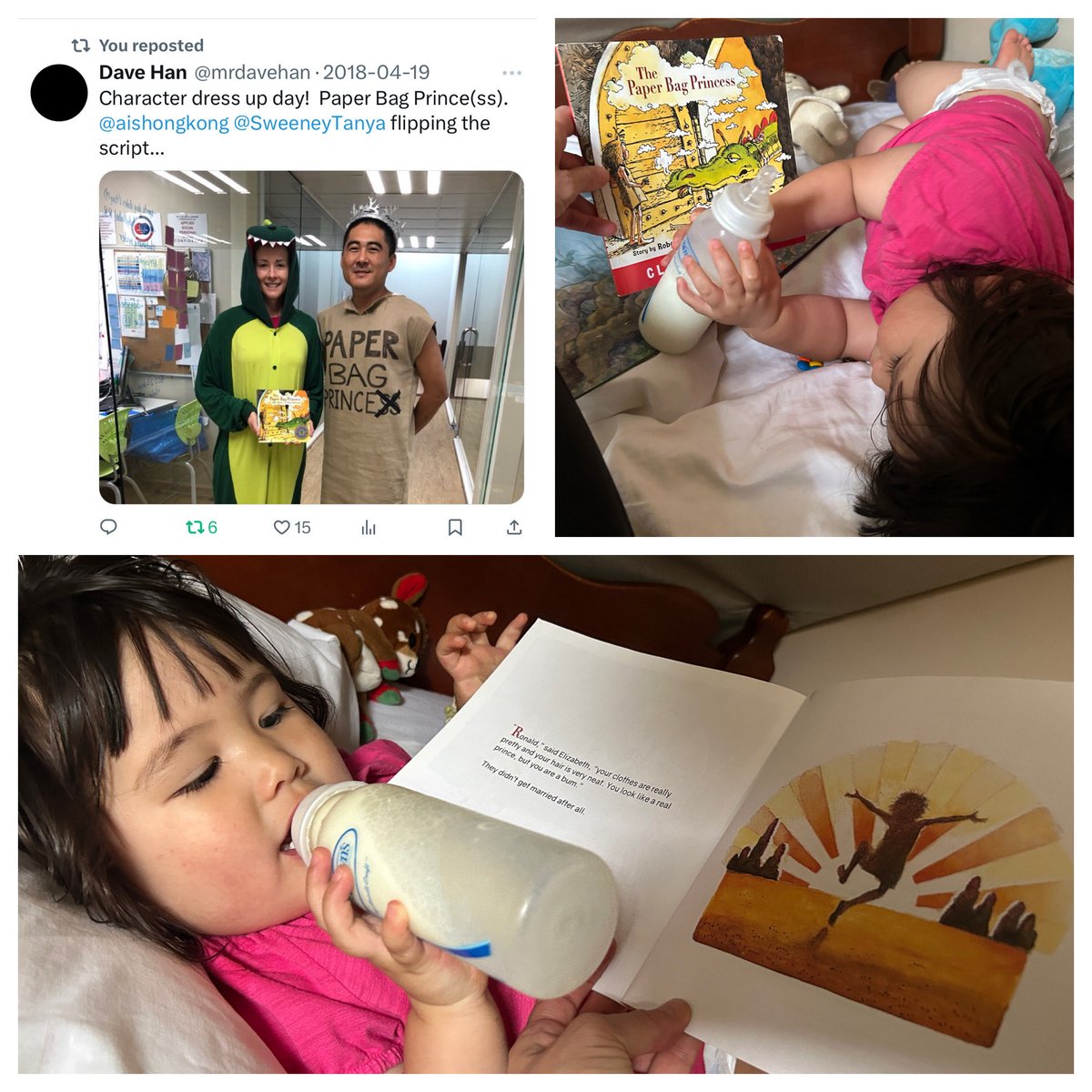 Purchased The Paper Bag Princess for Paige to introduce a determined character with problem solving skills. Given the ‘life/career journey’ I’ve chosen includes this challenging time, the story helps me access resolve-and remember courageous colleagues. ⁦<a href="/mrdavehan/">Dave Han</a>⁩