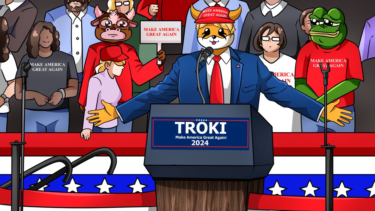 RealTROKI's tweet photo. First day of the campaign launch. It is going to be a long race. We are in it till the end!
Introducing $TROKI, the ultimate fusion of $Floki and #Trump! Combining the power of community and leadership. Ready to join the revolution? #TROKI #CryptoRevolution #Floki #Trump $MAGA https://t.co/VfRtrj7FLp