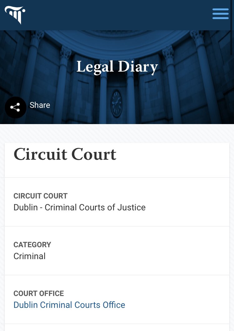 An important update in the Ashton Dog Pound case:

Before His Honour Judge Martin Nolan in Court 5 Criminal Courts of Justice at 11:00am (for sentencing) 

DPP v Donal Moroney

23 DUDP2005/2021 

legaldiary.courts.ie/legaldiary.nsf…

#AshtonDogPound <a href="/gardainfo/">Garda Info</a>