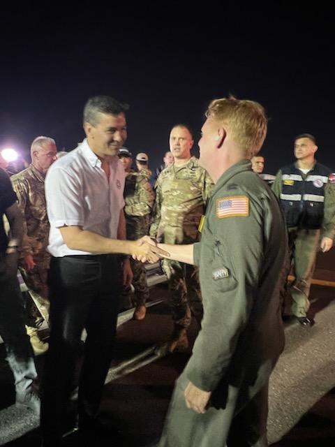 The Patriot Wing delivered two fire trucks from Boston FD to Silvio Pettirossi International Airport, Asuncion, Paraguay during a mission June 20 - 23.  
Greeting the Westover team was Santiago Pena, President of Paraguay. (Photos Lt. Col. Jennifer Yu, Mr. Christian Villalba)