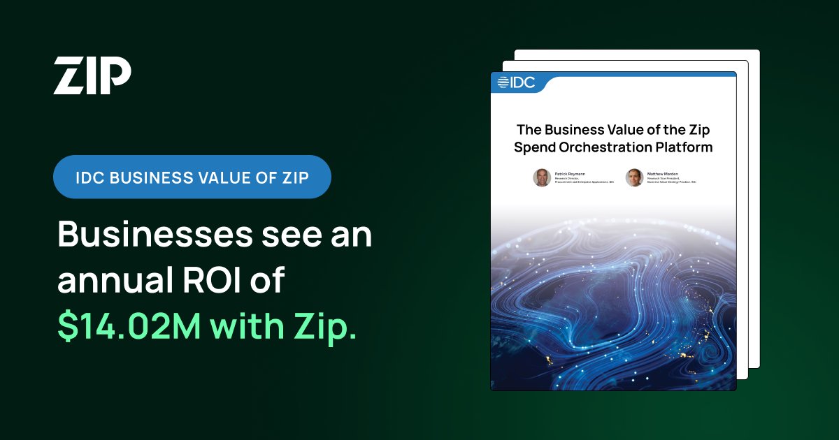 theziphq's tweet image. Customers realize $14 million in annual benefits with Zip.

But don’t take our word for it. The IDC Business Value Report on Zip by Patrick Reymann and Matthew Marden is out and the findings speak for themselves.

Read all about it 👉ziphq.com/blog/idc-spend…