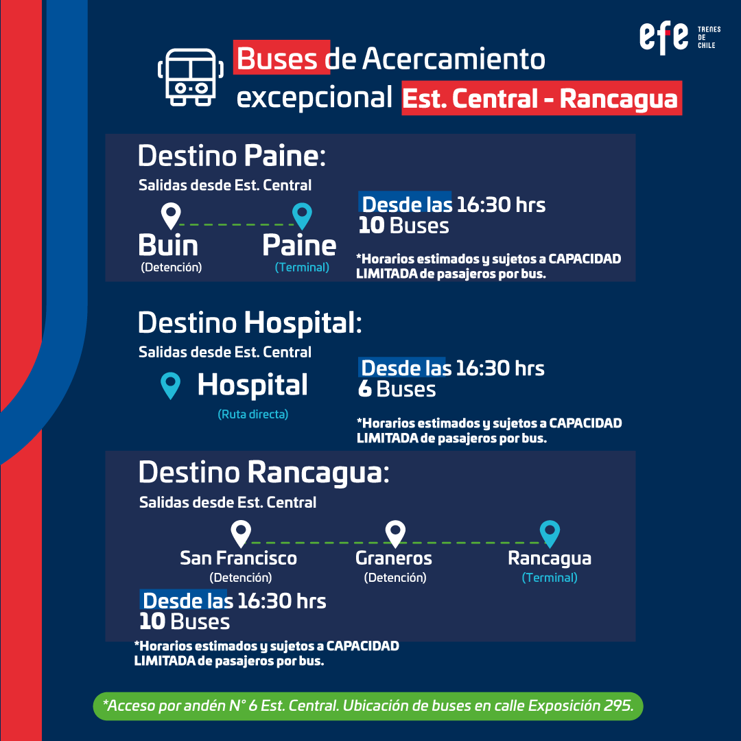 EFE_Rancagua's tweet photo. Compartimos nuestros horarios de buses de acercamiento de hoy miércoles 26 de junio horario PM: https://t.co/B2YDXgOhBG