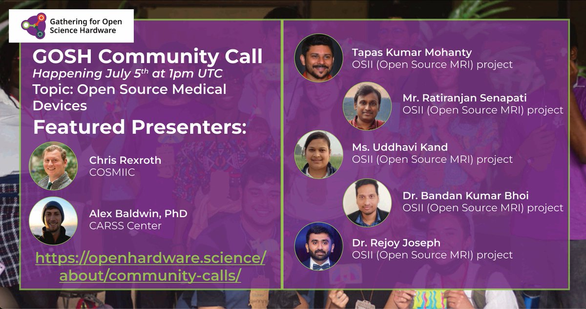 GOSH (@goshcommunity) on Twitter photo Happening July 5: GOSH Community Call on open source medical devices 🔬 featuring presentations from COSMIIC, the CARSS Center, and the OSII (Open Source MRI) project. Register for the call at the link below 👇us06web.zoom.us/meeting/regist… Happening July 5: GOSH Community Call on open source medical devices 🔬 featuring presentations from COSMIIC, the CARSS Center, and the OSII (Open Source MRI) project. Register for the call at the link below 👇us06web.zoom.us/meeting/regist…