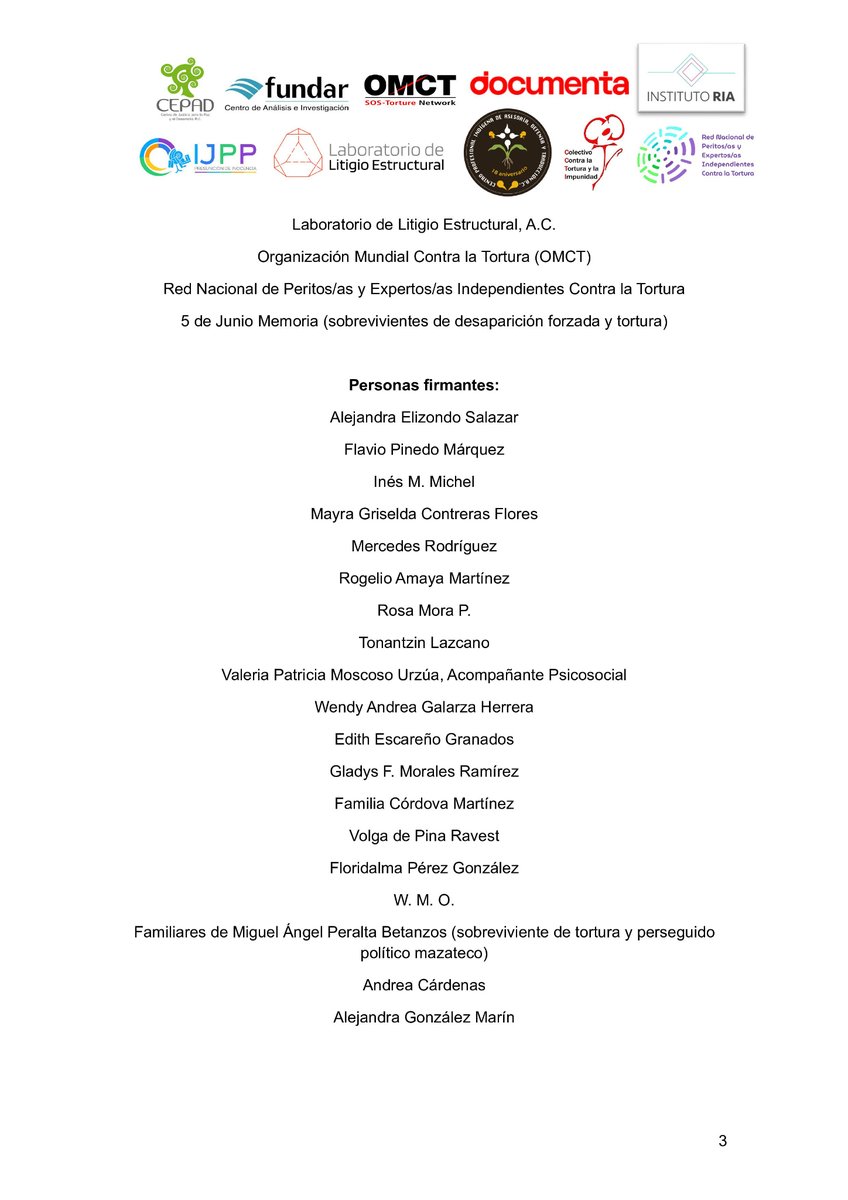 En el Día contra la Tortura, desde sociedad civil llamamos al gobierno electo a retomar los desafíos y compromisos pendientes en el combate a la tortura y en la atención a las personas sobrevivientes y sus familias.
🚨 𝗖𝗼𝗺𝘂𝗻𝗶𝗰𝗮𝗱𝗼: i.mtr.cool/hgwhequsic
#SinTortura