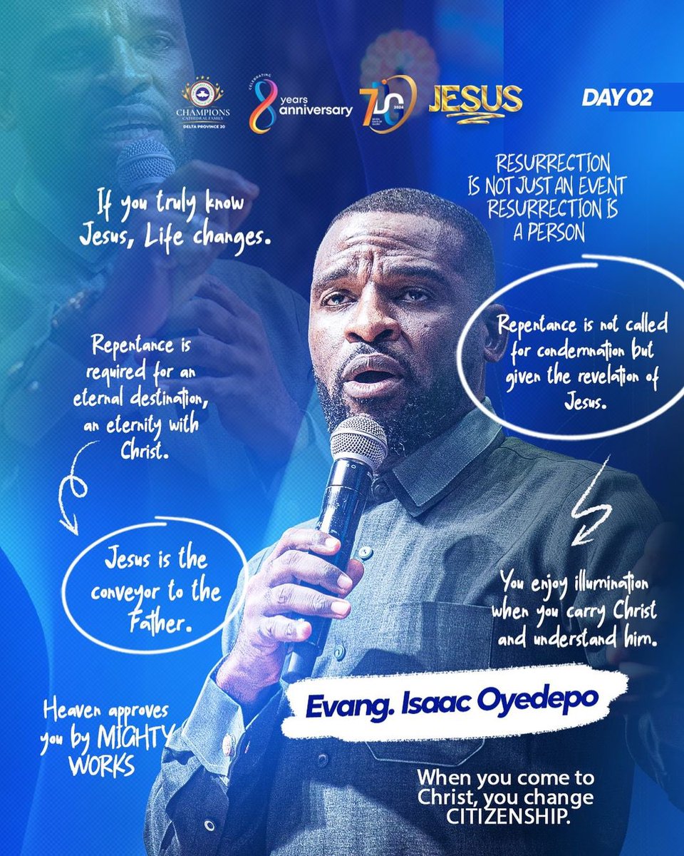 RCCGCCFOFFICIAL's tweet photo. “You enjoy illumination when you carry Christ and understand Him &amp; if you truly know Jesus, Life Changes” - Evang. Isaac Oyedepo

No area of your life is too small for Jesus attention.

DAY 2 || @TheIsaacOyedepo 
#7DaysOfGlory #Jesus #7DG2024 #RCCGChampionsCathedral https://t.co/qu2o1VXLXM