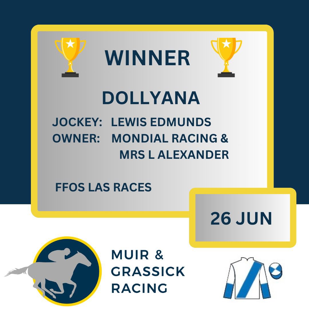 💥100th WINNER💥for <a href="/Muir_Grassick/">Muir & Grassick Racing</a> Partnership!  🏆DOLLYANA🏆wins <a href="/FfosLasRC/">Ffos Las Racecourse</a>, under another great ride from <a href="/Edmundzz98/">Lewis Edmunds </a>!  Congratulations to owners the Mondial Racing &amp; Mrs L Alexander and all the team at home.  Yard on fire!🔥
