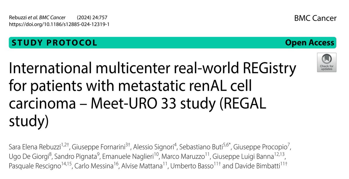 Finally published the study protocol of the ongoing prospective/retrospective study on the first-line therapy in mRCC patients!! 😄520 patients enrolled, but the number is progressively increasing!! 😍 <a href="/meeturoIT/">Meet-URO</a> 

DOI: 10.1186/s12885-024-12319-1