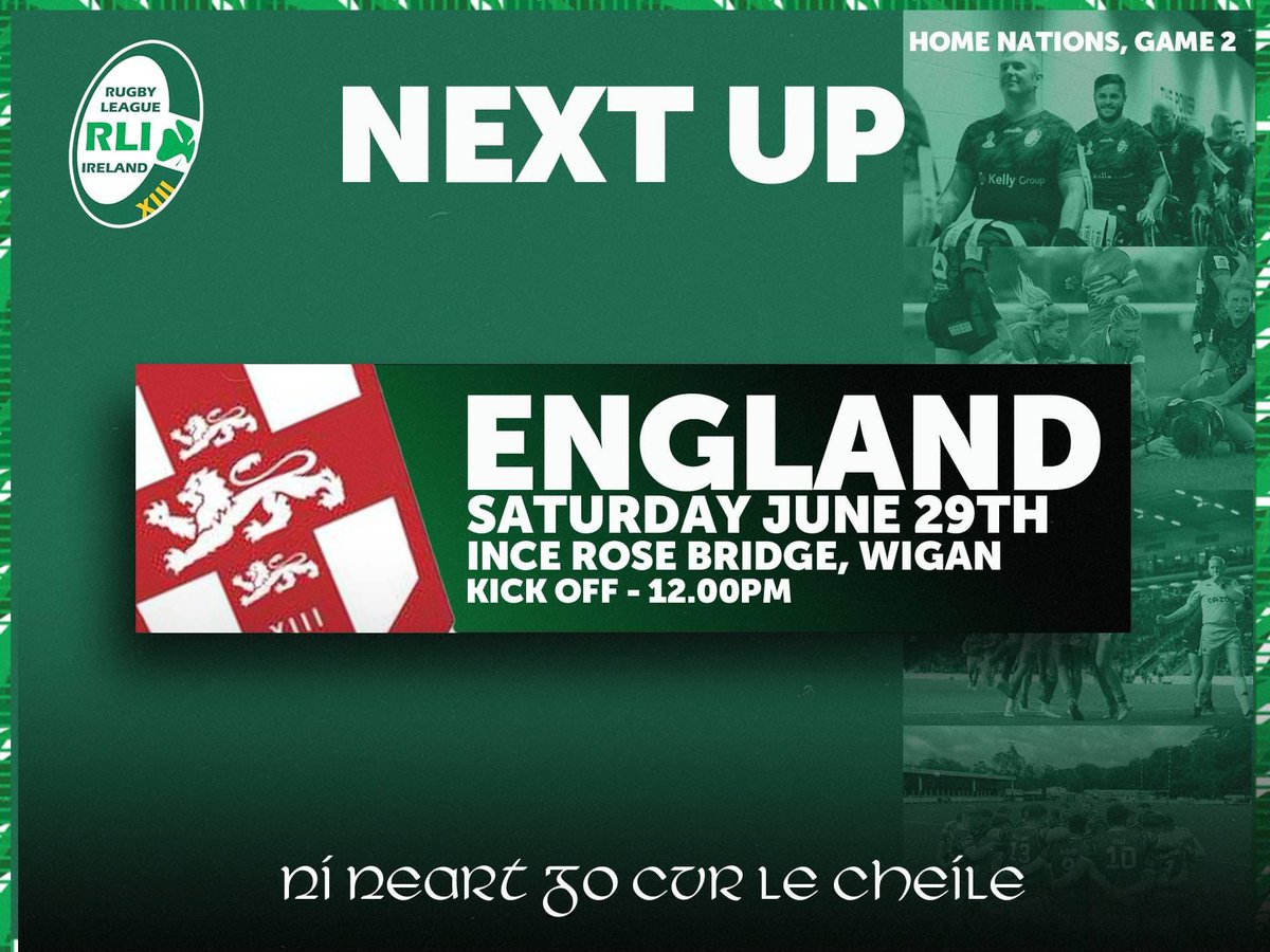 🟩◻️𝗡𝗘𝗫𝗧 𝗨𝗣

Our U16s are back in action against the @EnglandCommunityLionsRL this weekend in the second round of the Home Nations competition.

📅 Date: Saturday, 29th June
📍 Location: Ince Rose Bridge, Wigan
⏰ Kick-off: 12:00 PM

Best of luck ☘️