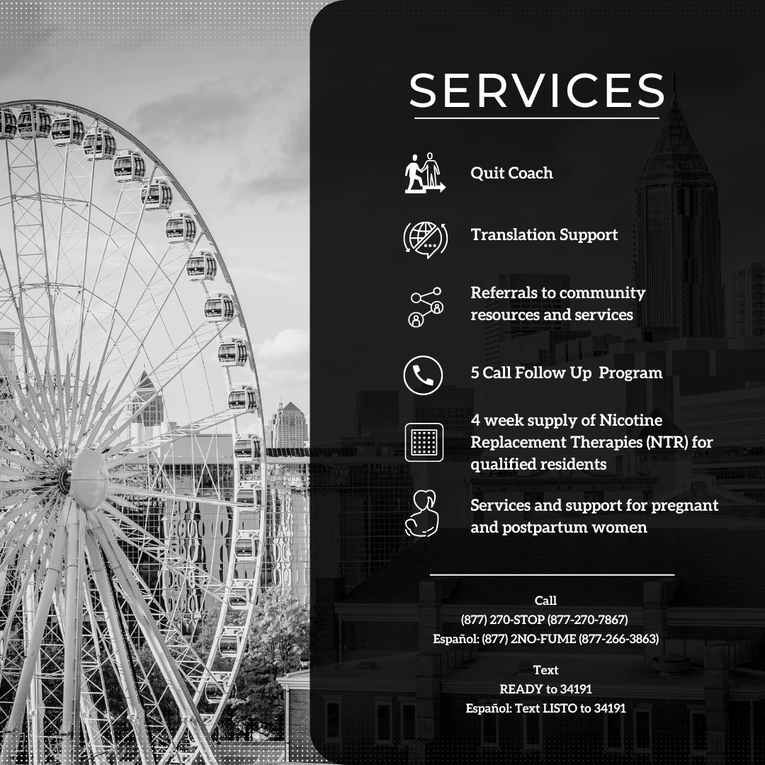 The Georgia Tobacco Quit Line is a free service provided through the Georgia Department of Public Health. If you or someone you know is interested in quitting tobacco use such as vaping, contact the Quit Line today and get FREE access to all of their services. 

#prevention