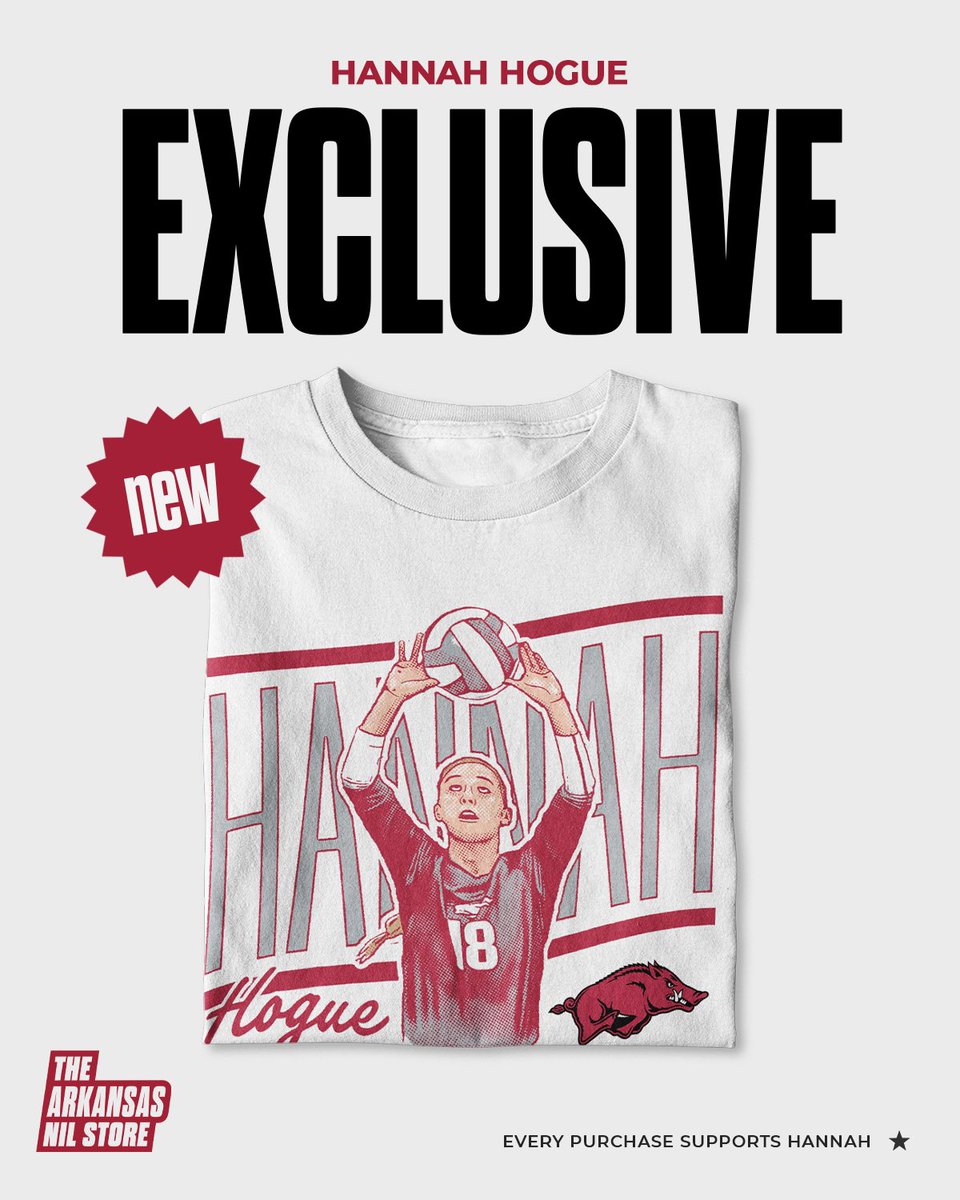 🚨<a href="/hannahhogue6/">Hannah Hogue</a>’s EXCLUSIVE merch just hit the Arkansas NIL Store! Shop NOW in support of Hannah! 🐗🏐 #arkansas #volleyball #exclusive #merch 

🔗 arkansas.nil.store/collections/ha…