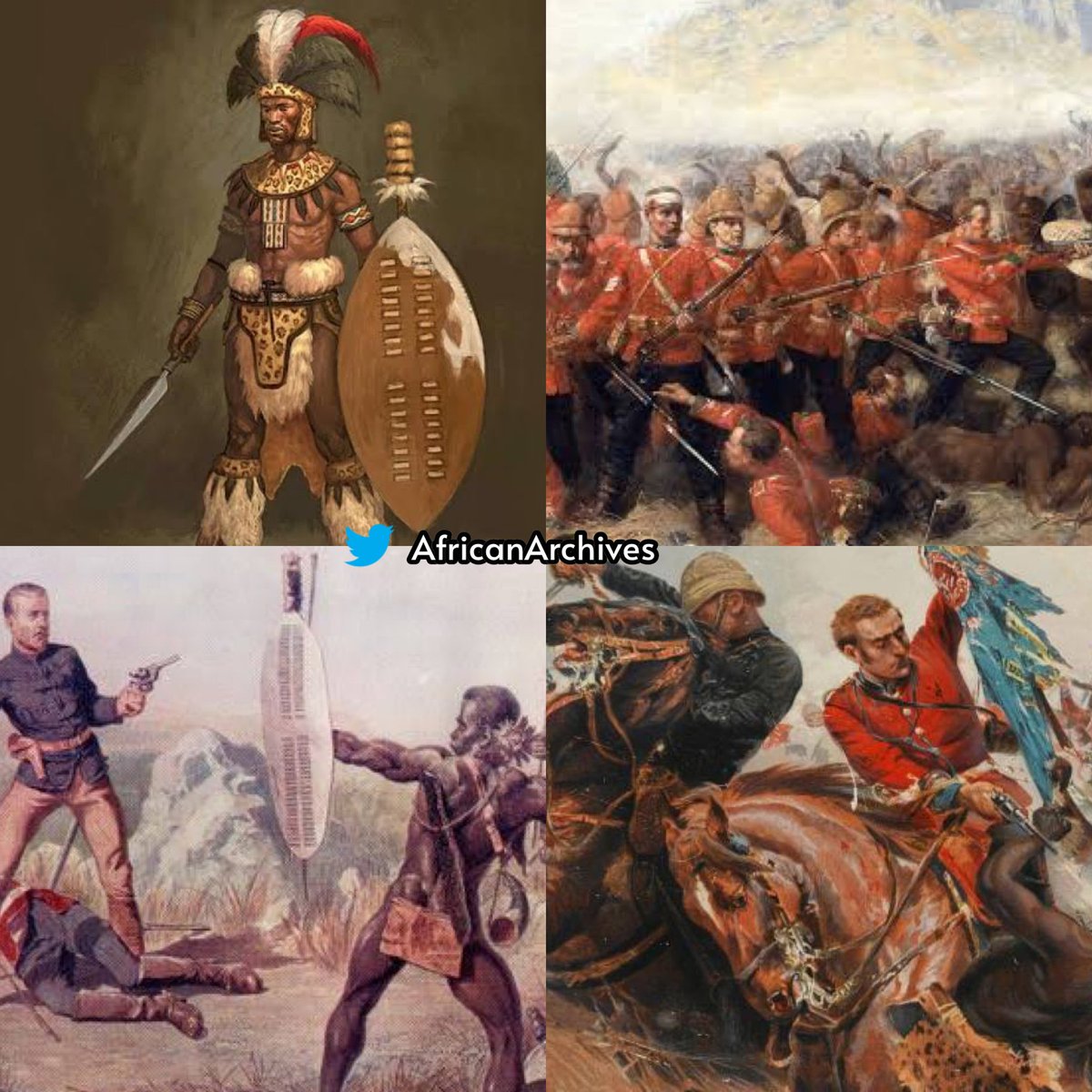 AfricanArchives's tweet photo. When the Zulu People of South Africa 🇿🇦 defeated the British 🇬🇧

—A THREAD—

In 1879, the British army invaded the independent &amp; previously friendly Zulu kingdom, which had been founded by the formidable Nguni warrior Shaka Zulu in 1818. https://t.co/a7t1mQOxeE