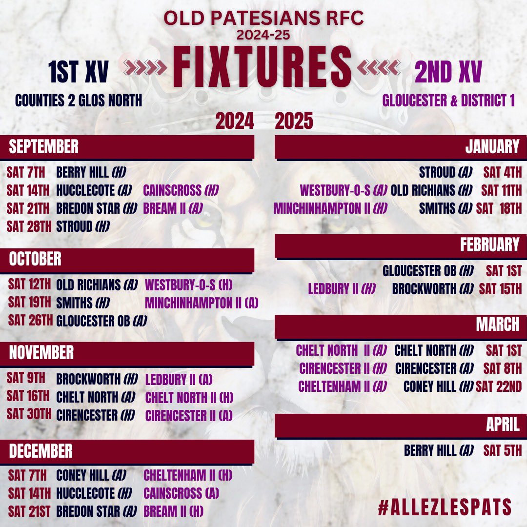 Introducing our 24/25 1XV &amp; 2XV schedule 📅🏉

#allezlespats
