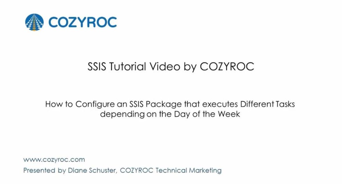 CozyRoc's tweet image. How to Execute Different Tasks depending on the Day of the Week youtube.com/watch?v=1FBo1c… #SSIS #SSIStutorial #COZYROC