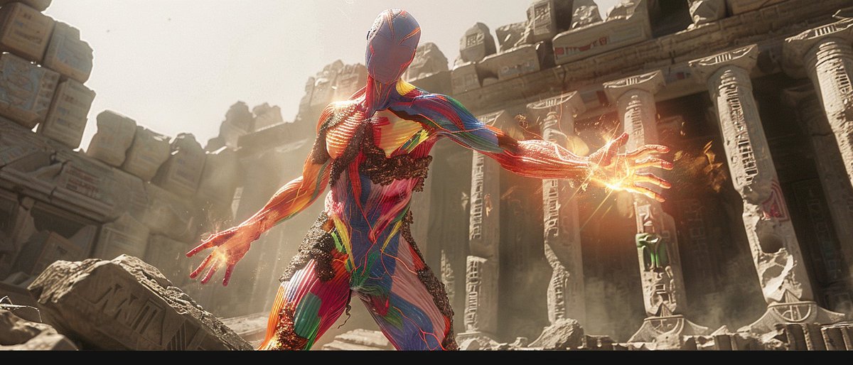 facelessavatars's tweet photo. Like a scene from the Avengers! 
Arcturus unleashing chaos energy in a temple in Creon
- Render By Faceless Ai https://t.co/huOxaKQBkB
