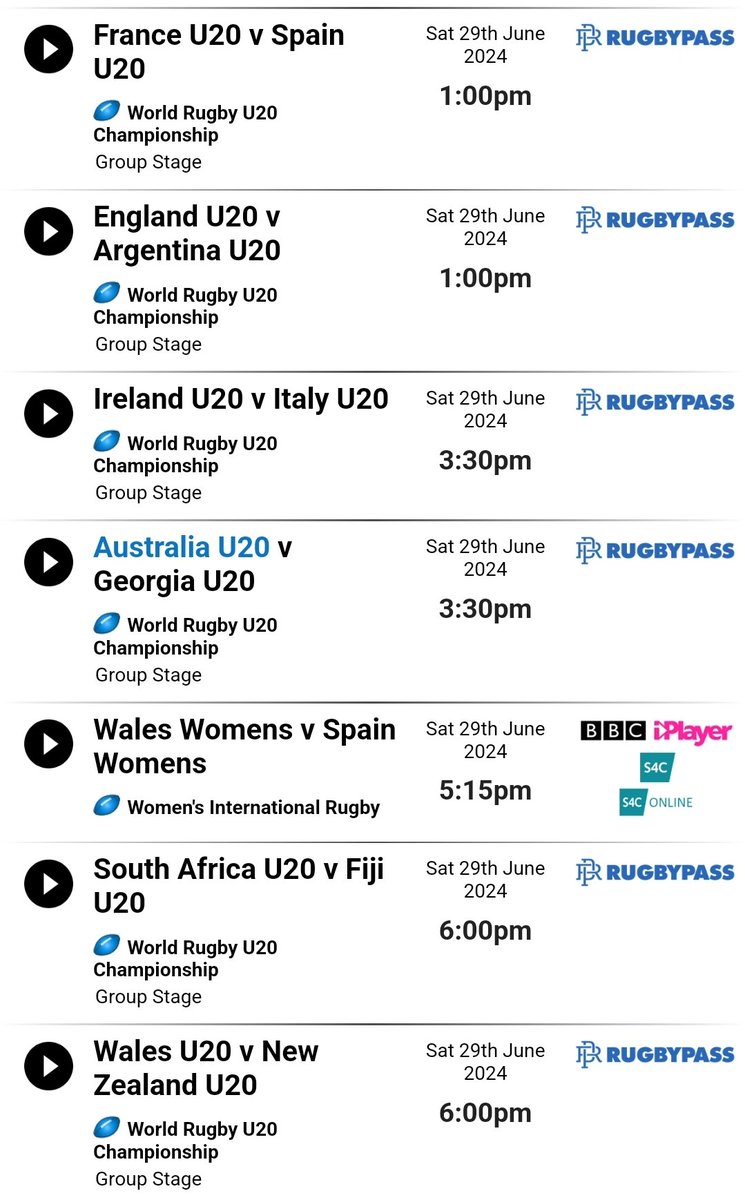 The WR U20 Championship can be watched on the RugbyPass app. Times below in the UK