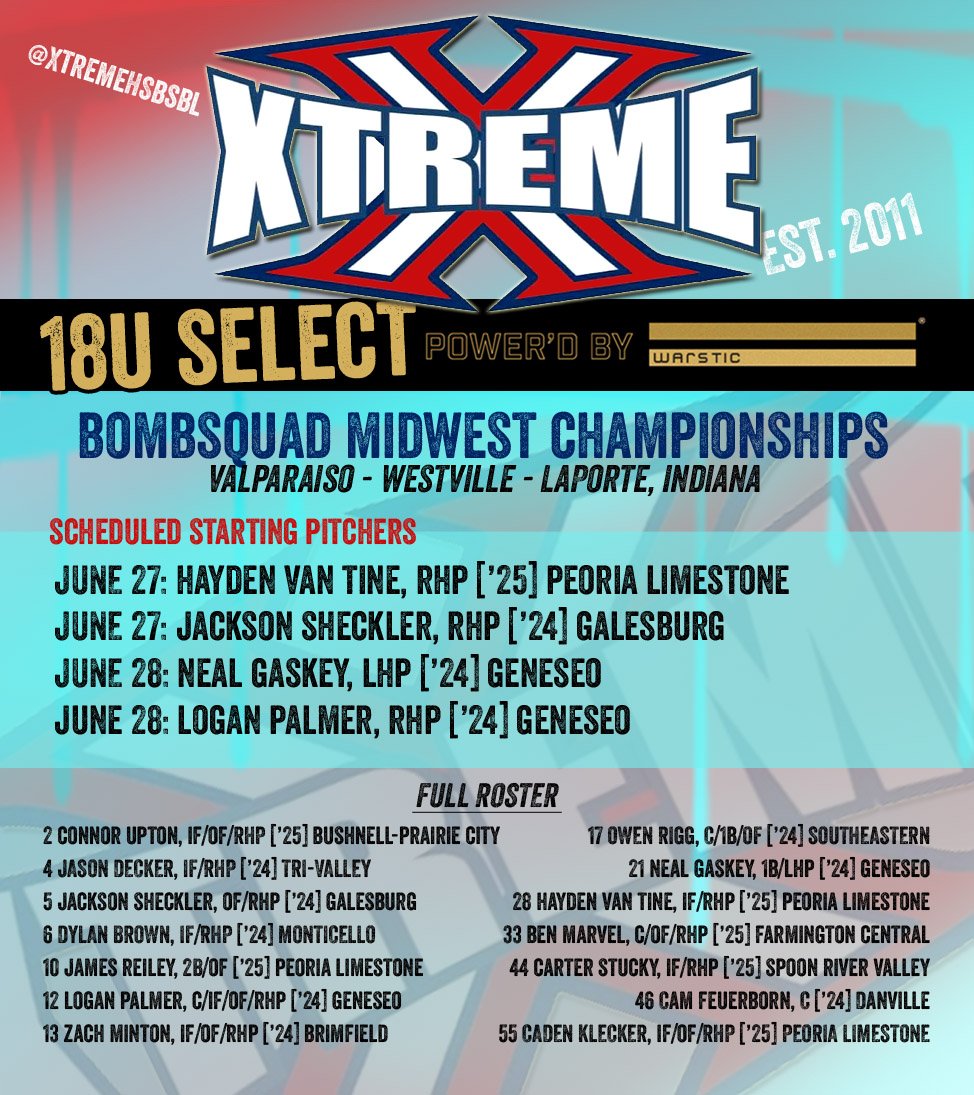 Xtreme 18u Select #battletothelastpitch
<a href="/hayden_vantine/">Hayden Vantine</a>, <a href="/ShecklerJackson/">Jackson Sheckler</a>, <a href="/leftygaskey21/">Neal Gaskey</a>, <a href="/Palmer124482/">Logan Palmer</a>, <a href="/Jason_Decker4/">Jason Decker</a>, <a href="/caden_klecker/">Caden Klecker</a>, <a href="/connorupton_2/">connor upton</a>, <a href="/James_Reiley10/">James Reiley</a>, @ZacharyMinton13, <a href="/Cbirlson18/">Cody Birlson</a>, <a href="/rigg_owen17/">Owen Rigg</a>, <a href="/DylanBrown_2024/">Dylan Brown</a>,  <a href="/BMarv33/">Ben</a>, <a href="/CstuckyStucky/">Carter Stucky</a>, <a href="/Camfeuerborn1/">Cameron Feuerborn</a>,