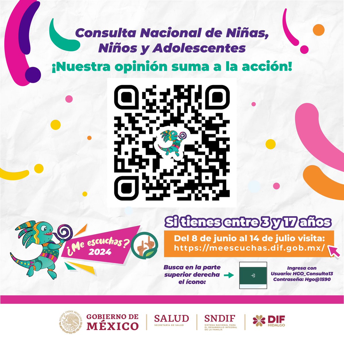 ¡Atención infancias y adolescencias de Hidalgo! Sabemos que ustedes también quieren expresar sus opiniones e ideas para mejorar nuestro entorno. Por eso, #SNDIF y #LaFamiliaDIFH estamos trabajando de la mano para que manifiesten sus propuestas en la Consulta Nacional #MeEscuchas