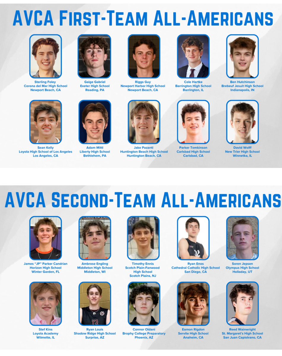 The 2024 AVCA All-American list was released today and includes Liberty’s Adam Mittl on the 1st team! Adam and Gaige Gabriel (Exeter) are 2 PA players to make the team. Congratulations to all of the 1st and 2nd team All-Americans! Way to go Adam!
<a href="/BethlehemAreaSD/">BASD</a> <a href="/LIBERTYATHCLUB/">LIBERTYATHLETICCLUB</a>