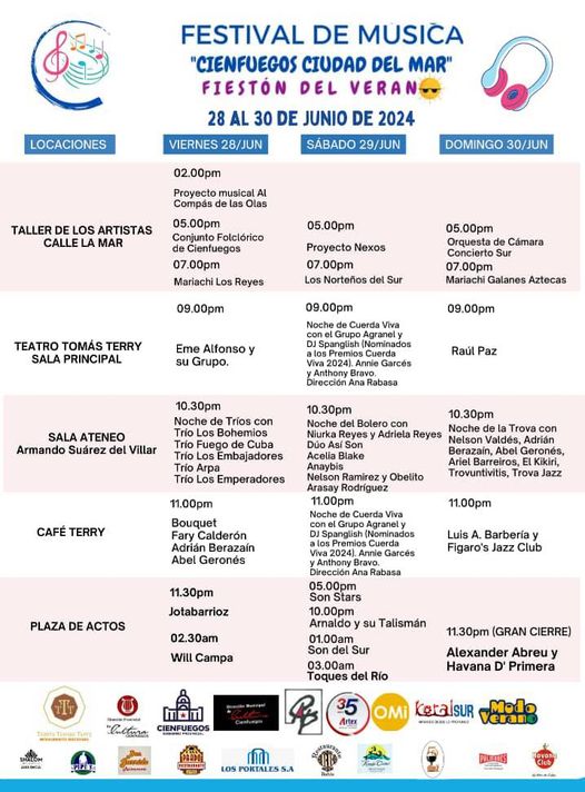 #Cienfuegos invita a su Fiestón de Verano #CubaEsCultura 
<a href="/SolMayelin/">Mayelín del Sol</a> <a href="/Armandocv781123/">Armando Carranza Valladares</a> <a href="/YolexiRdguez/">Yolexis Rodriguez</a> <a href="/RajadelAlzuri/">Rolando José Rajadel Alzuri</a> <a href="/yulls_yusimi/">Yusimi Yulls Quintana</a> <a href="/FernandezMaryde/">Maryde Fernández López</a> <a href="/YaquedeCuba/">Yaquelin</a> <a href="/EVilluendasC/">Enrique Villuendas</a> <a href="/agnes_becerra/">Agnes Becerra</a> <a href="/alfonso_noya/">Alfonso Noya Martínez🇨🇺</a> <a href="/PerlavisionTV/">Perlavisión TV</a>