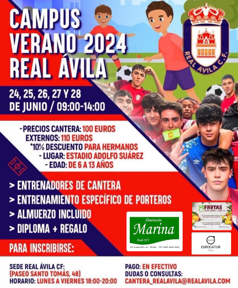 RealAvilaCF's tweet photo. 🙌 Seguimos disfrutando de nuestro Campus de Verano en el Adolfo Suárez.
#CanteraEncarnada ♥️💙 https://t.co/6gUapQNLGU