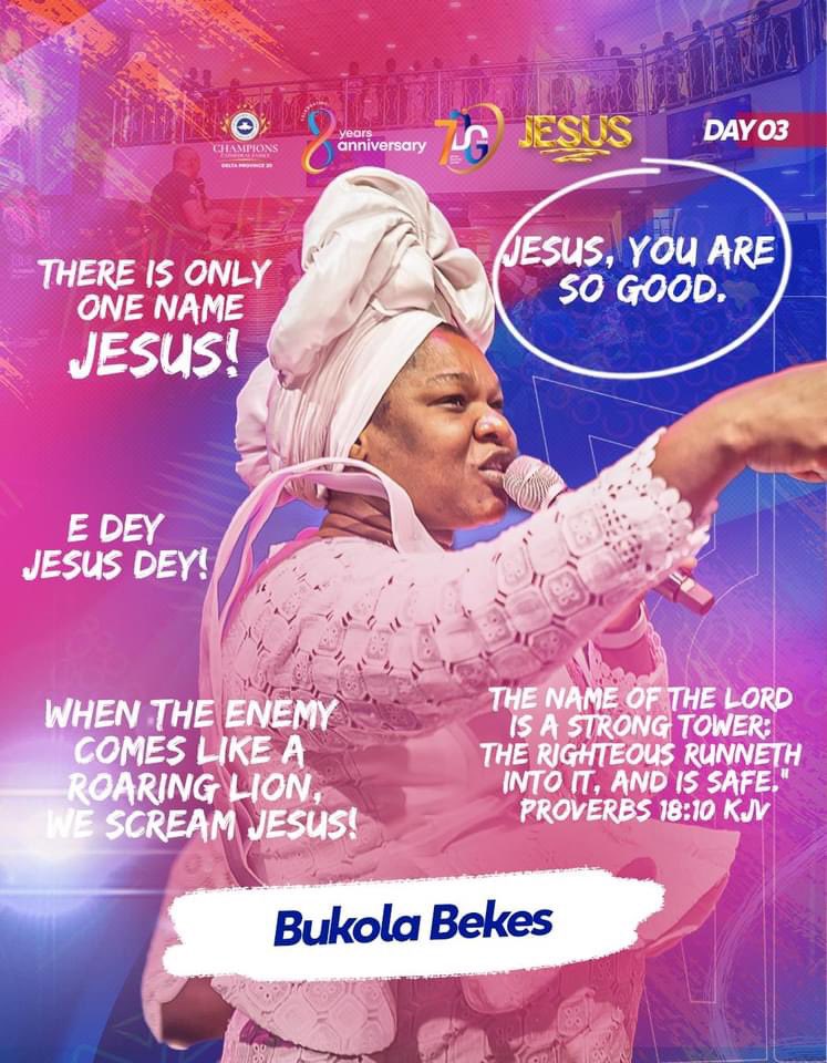 RCCGCCFOFFICIAL's tweet photo. We worship you ‘JESUS’ with reverence 
We lift up our hands and hearts in praise, celebrating your goodness and your faithfulness.

DAY 3 || @BukolaBekes 
#7DaysOfGlory #Jesus #7DG2024 #RCCGChampionsCathedral https://t.co/NdJQ8mEoXG