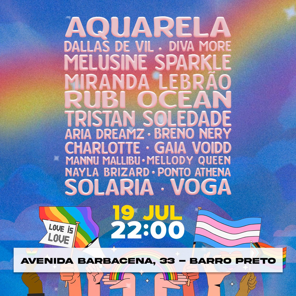 Tendo ou não convite do VS THE WORLD, estou aqui para convidar vocês para a AQUA PARTY PRIDE em BH 🌈💕
✨ Últimos ingressos promo: shotgun.live/pt-br/events/a…
✨ Lista Trans, Drag e Aniver (infos no insta) 
✨ Makeover por <a href="/ivoamfilho/">ivinho ou ariazita</a> 

#dragrace #aquaparty #bh