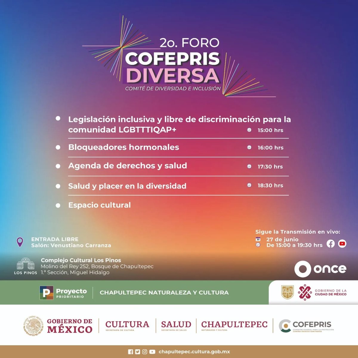 Conocemos la importancia de una salud inclusiva para todes, sin estigmas, sin miedos y sin discriminación. Les invitamos a ser parte del Segundo Foro "Cofepris Diversa: Un lugar de encuentro para la protección, salud e inclusión".