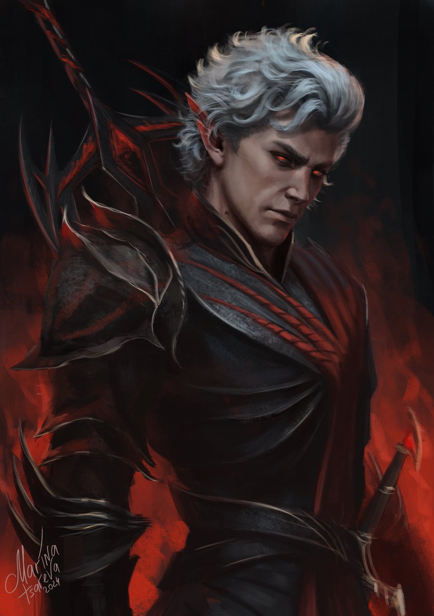 tsrmarina's tweet image. Made another armour and sword concept for Ascended Astarion 🔥 #astarion  #BaldursGate3 #BG3 #dnd #Vampire #conceptart #fanart