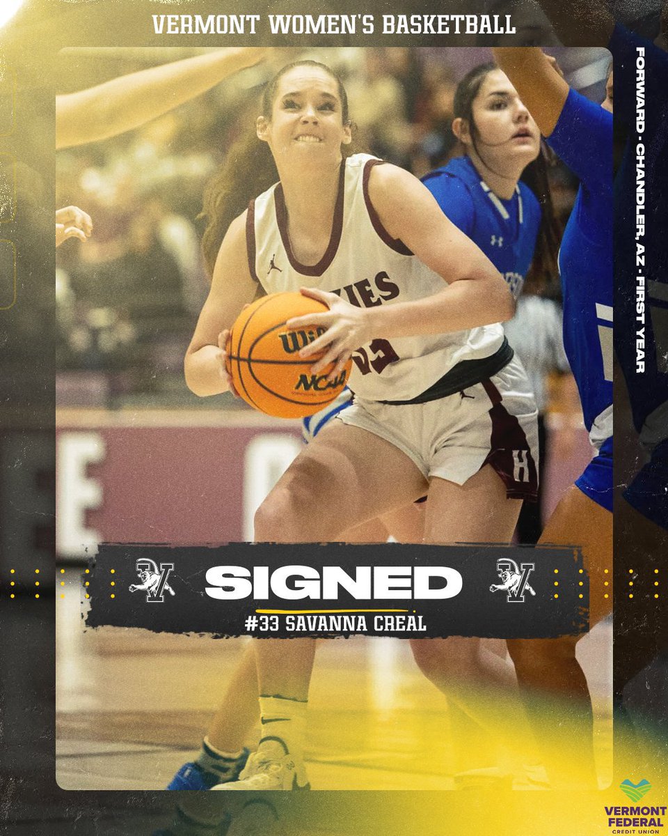 Another First Year joining us in Catamount Country - 3️⃣3️⃣ Savanna Creal!

1,000 point scorer at Hamilton HS (AZ), 2024 All-Region First Team with 11.3 PPG, 4.1 RPG, 1.7 BPG.
#LetsRally