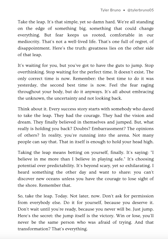 Take the leap. Now, not later