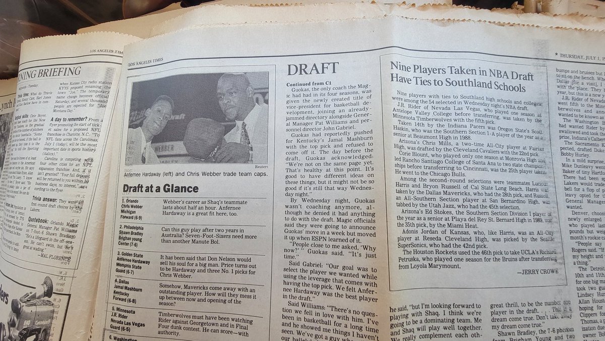NotesnaScorcard's tweet photo. 🏀 #NBA Draft Memories...
Circa LA Times. 1992 &amp; 1993 via
@SHowardCooper &amp; @MarkHeisler

@danbeyeronfox @MonseBolanos 
@OldenPolynice1 @jimjackson419 https://t.co/CxOBol4mwh