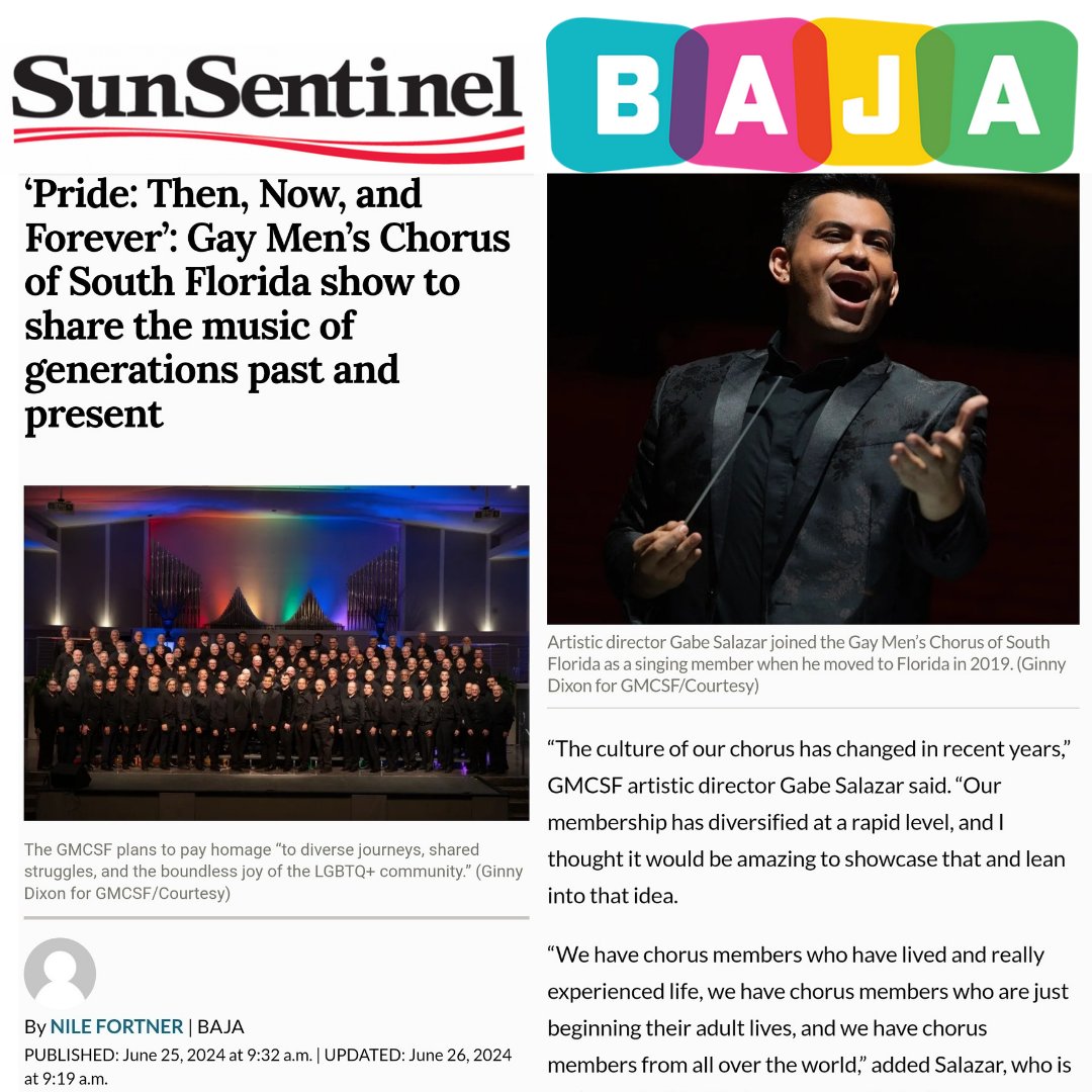 Check out my <a href="/SunSentinel/">South Florida Sun Sentinel</a> <a href="/BrowardArts/">Broward Cultural Division</a> #article on the <a href="/gmcsflorida/">Gay Men's Chorus of South Florida</a> #GayMensChrousofSouthFlorida 🏳️‍🌈

🎶  Where on #June 9th, they'll present a 🔥 #music #event #concert that'll bring generations together ⬇️

sun-sentinel.com/2024/06/25/pri…

#SunSentinel #BAJA #BrowardArts #PrideMonth