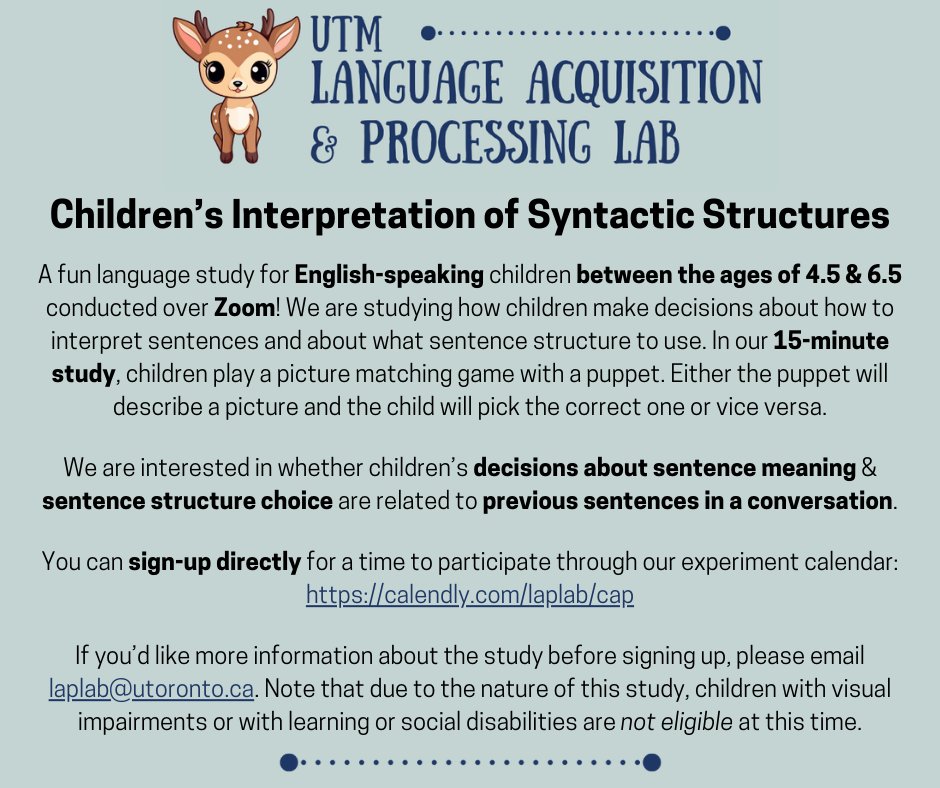 utm_lap_lab's tweet photo. Looking for participants for a quick online study for children between the ages of 4.5 and 6.5! https://t.co/p4FGCkwSZe