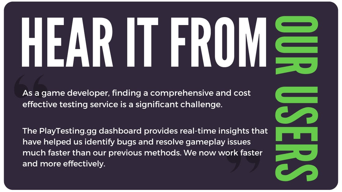 🌟 PlayTesting.gg offers affordable, high-quality game testing with a pay-as-you-go model. Perfect for all developers. Try us today and enjoy 4 free hours of testing!

#gamedev #indiedev #GameTesting #PlayTesting