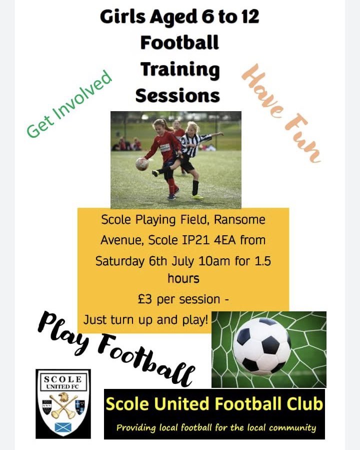 Bunwell_Primary's tweet photo. Here is some information about @ScoleUnited’s football session for girls aged 6-12. Contact them for more details! 💙 https://t.co/LUegomi4AW