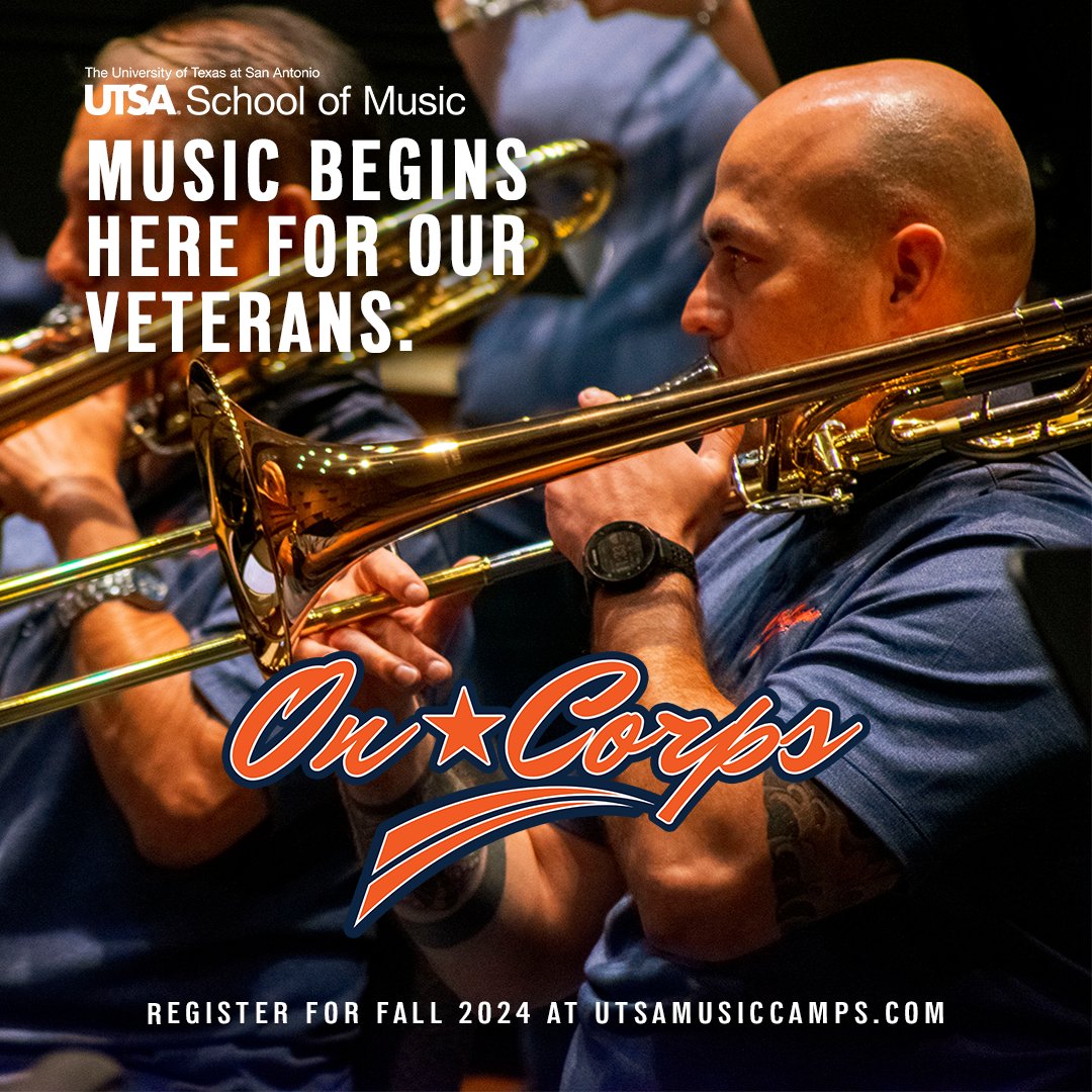 Calling all veterans! 🎶 Learn to play an instrument and perform in a band ensemble through our free music program! On-Corps has made a significant difference in the lives of many of our veteran musicians.

Register for Fall 2024 by August 20 at utsamusiccamps.com/on-corps.cfm
#UTSAMusic