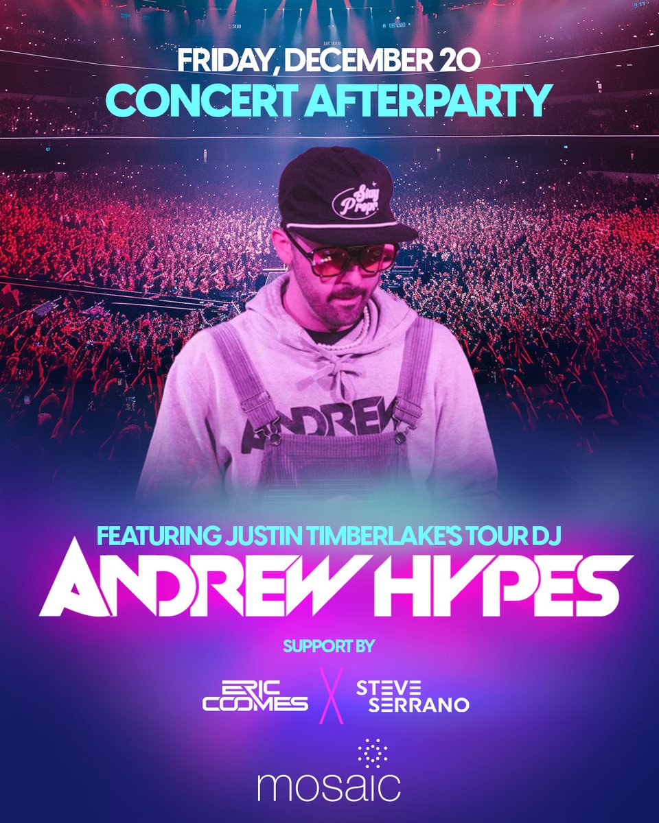 Friday, Dec 20 after <a href="/jtimberlake/">Justin Timberlake</a>  at <a href="/tmobilecenter/">T-Mobile Center</a> we have Justin Timberlake’s Tour DJ <a href="/AndrewHypes/">Andrew Hypes</a> at <a href="/MosaicKC/">Mosaic Kansas City</a> 🔥🔥🔥