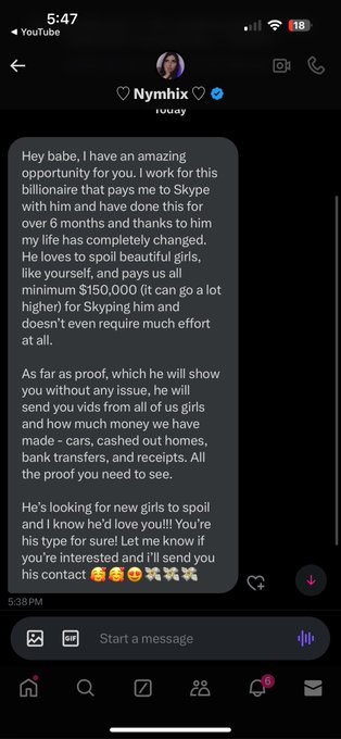 Hey just a heads up, @nymphiiix has been hacked, if she sends u this dm its hella fake and is some dude<a class="tags" target="_blank" title="On Twitter" href="/?out=eyJ0eXAiOiJKV1QiLCJhbGciOiJIUzUxMiJ9.eyJpYXQiOjE3MTk5ODg4NjQsImlzcyI6InR3cG9ybnN0YXJzLmNvbSIsIm5iZiI6MTcxOTk4ODg2NCwiZXhwIjoxNzUxNTI0ODY0LCJyZWRpcmVjdF91cmwiOiJodHRwczovL3R3aXR0ZXIuY29tL255bXBoaWlpeCJ9.8EJnNKP7daVgOHnru5GbYJmAV-Hd_2fqnOu01VnzRw-xsNbPLjz-PR4HEu332cp4PmzrfKWPOJXef-WEktY-JA">@nymphiiix</a>