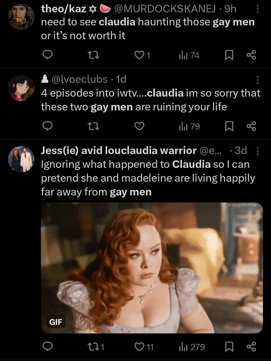 SamuraiBre's tweet image. Someone needs to explain to me the mental gymnastics of choosing to watch a show about two gay men being the main characters, but somehow still being homophobic at the same time.
#interviewwithavampire