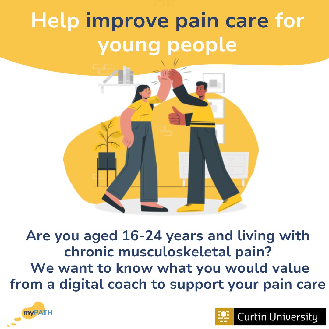 Researchers at Curtin University are inviting young people (aged 16-24) with chronic pain to share what they would want from a digital coach to support their pain care. Visit bit.ly/myPATHsurvey to complete the survey and enter the draw to win 1 of 5 gift cards.
