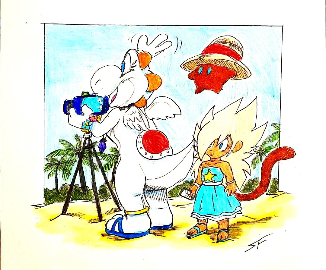 Mariouniverse1's tweet image. @DerpySheyla 

I remember I gave her a cameo in a summer themed pic I made so I decided to draw her again for a summer themed pic (right is tge pic in question)