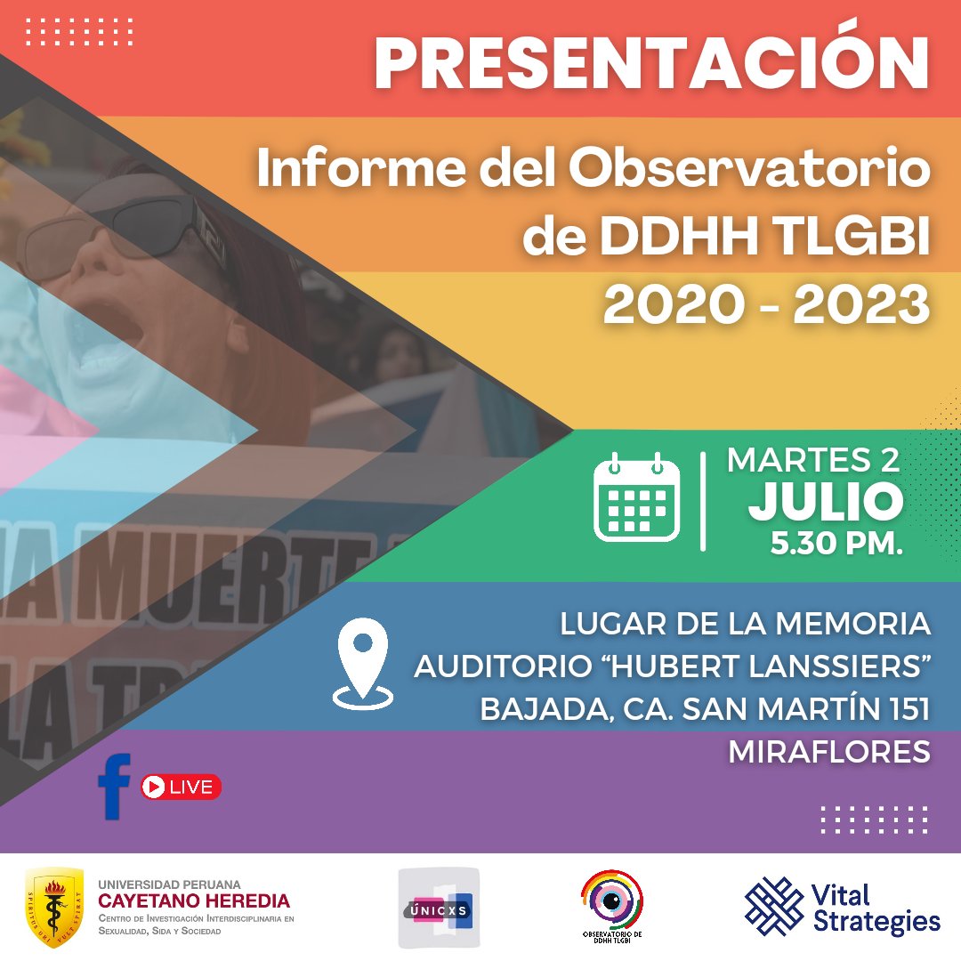 DDHHTLGBI's tweet photo. 📢 #URGENTE | Nos siguen arrebatando a nuestrxs amigos, familiares y compañerxs TLGBI. Descubre con nosotros los actos de vulneración de derechos de los que hemos sido víctimas entre 2020 y 2023.

Te esperamos 🏳️‍⚧️🏳️‍🌈 | Ingreso libre.

#NuestrasVidasImportan https://t.co/SlEHOQPCXt