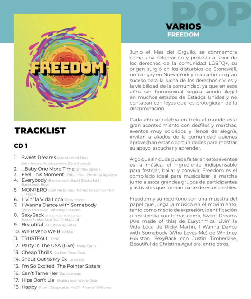 Este viernes, por motivo de la Marcha del Orgullo 🏳️‍🌈, <a href="/sonymusicmexico/">Sony Music México</a> pone a la venta 2 discos con canciones que representan la celebración y protesta de la comunidad LGBTQ+: #AQuiénLeImporta (temas en español) y "#Freedom" (temas en inglés). ¡No dejen de adquirirlo!