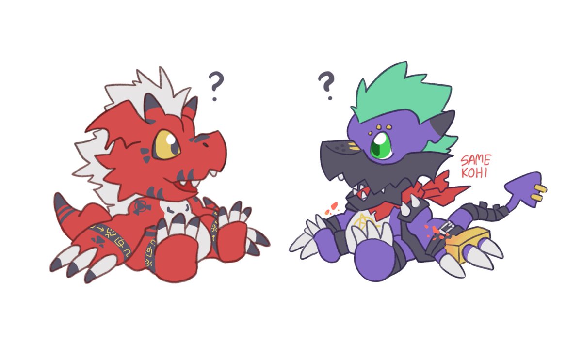 samekohi's tweet image. Growlmon and Punkmon 🤘 Brother from another mother? 

#digimon #デジモン #liberator