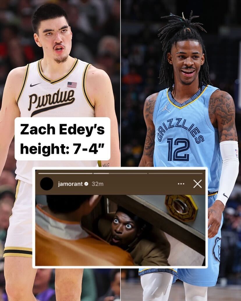 BleacherReport's tweet photo. Ja posted this 'Rush Hour' meme on IG after Grizzlies drafted 7-footer Zach Edey 😅🙌 https://t.co/FmIo9VPg3v